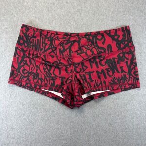 Feed Me Fight Me Shorts Women XL Red Graffiti Print Athletic Spandex Gym Booty
